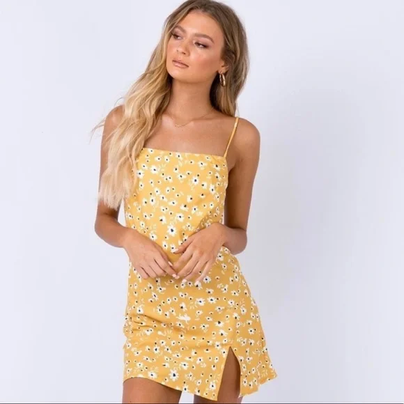 strapless open back dress Danny Mini Dress Yellow Floral